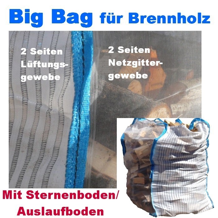 Profi Woodbag Holzbag 100x100x120cm Sternboden BigBag Kaminholz Brennholz 10 Stü 